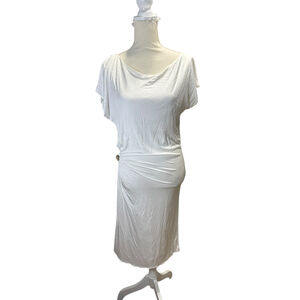 Women's Roberto Cavalli White Draped Dress with Gold Embellishment Size 10